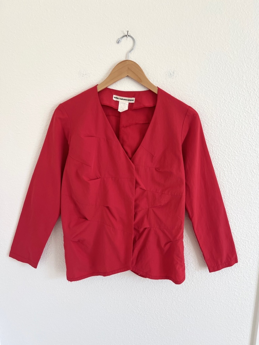NOBU NAKANO JAPAN red gathered blouse avant garde long sleeve / size S